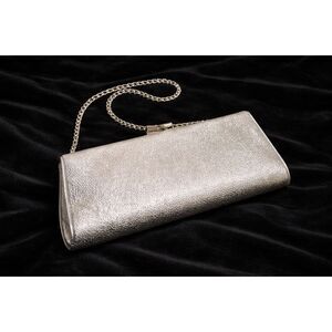 Silver Metallic Kisslock Clutch Evening Bag Prom Wedding Formal Glam Old Money